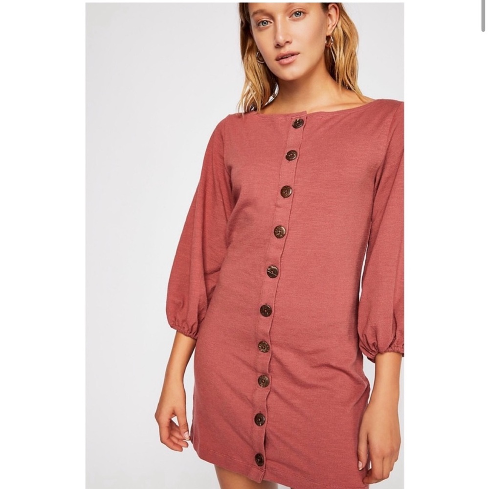 Free People Beach Puff Sleeve Button Up Mini Dress